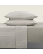 Maxi-Set Bettlaken + Spannbetttuch + quadratische Kissenbezüge Baumwollsatin elegante Streifen taupe