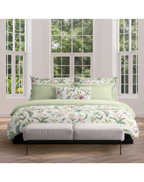 Set aus 2 Kissenbezügen aus Baumwollsatin Grüne Waldblumen