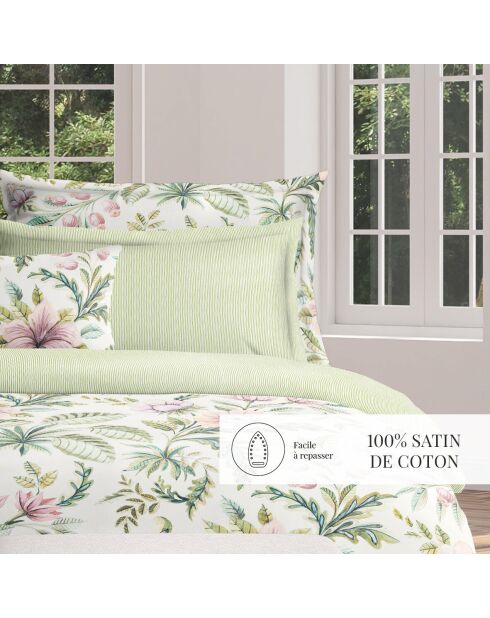 Set aus 2 Kissenbezügen aus Baumwollsatin Grüne Waldblumen