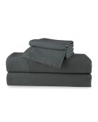 Parure petit drap plat + drap housse + taies rectangles satin de coton uni gris 02