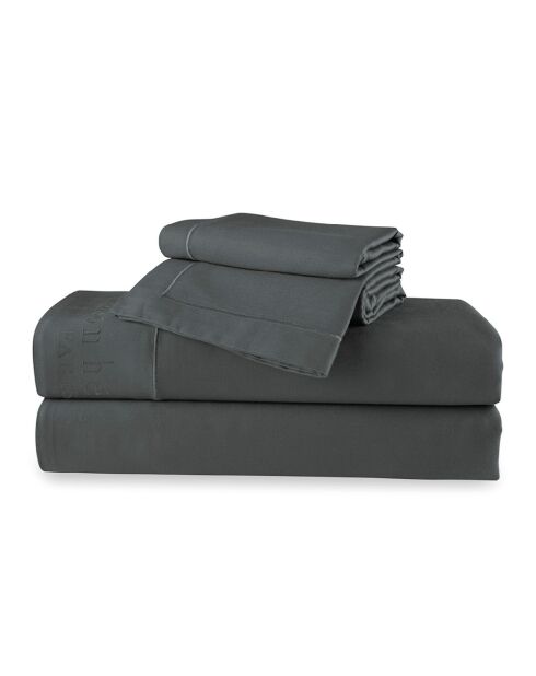 Parure petit drap plat + drap housse + taies rectangles satin de coton uni gris 02