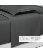 Parure petit drap plat + drap housse + taies rectangles satin de coton uni gris 02