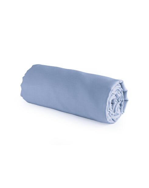 Einfarbiges blaues Spannbetttuch aus Baumwollsatin 02