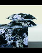 Parure petit drap plat + drap housse + taies rectangles satin de coton Hortensia bleu foncé