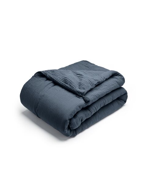 Steppdecke mit Quasten Baumwollgaze Uni blau 14 - 140x200 cm