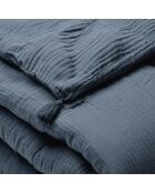 Dekbed met kwastjes katoengaas Uni blauw 14 - 140x200 cm