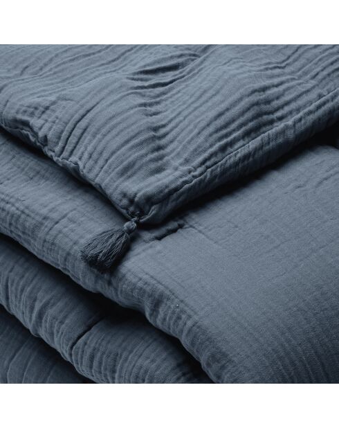 Steppdecke mit Quasten Baumwollgaze Uni blau 14 - 140x200 cm