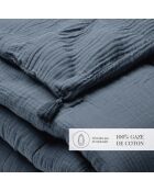 Dekbed met kwastjes katoengaas Uni blauw 14 - 140x200 cm
