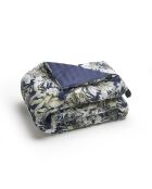 Steppdecke mit Quasten aus Baumwollsatin Jardin Ornament dunkelblau - 140x200 cm