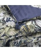 Steppdecke mit Quasten aus Baumwollsatin Jardin Ornament dunkelblau - 140x200 cm