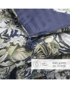 Steppdecke mit Quasten aus Baumwollsatin Jardin Ornament dunkelblau - 140x200 cm