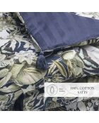 Steppdecke mit Quasten aus Baumwollsatin Jardin Ornament dunkelblau - 140x200 cm