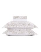 Set Bettlaken + Spannbetttuch + rechteckige Kissenbezüge indischer Baumwollsatin taupe