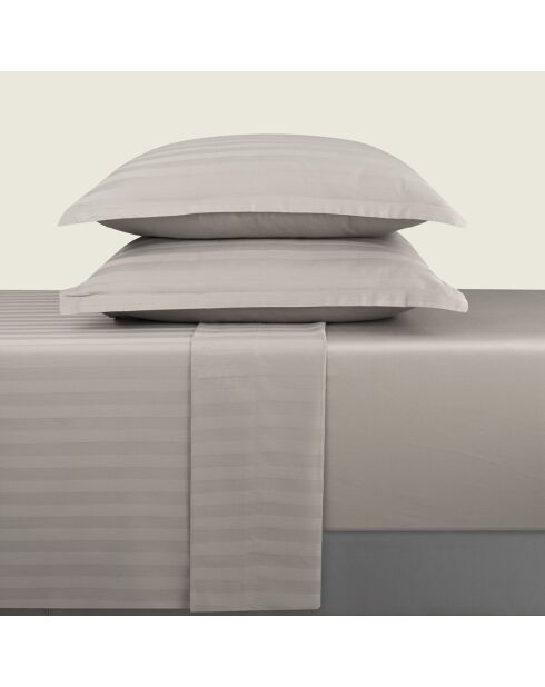 Parure petit drap plat + drap housse + taies rectangles satin de coton à rayures tissées Dobby Stripe Woven taupe