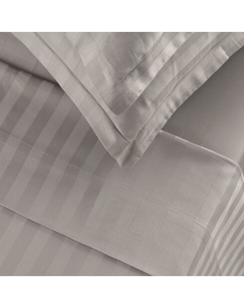Parure petit drap plat + drap housse + taies rectangles satin de coton à rayures tissées Dobby Stripe Woven taupe