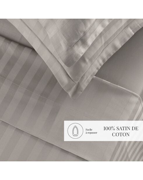 Parure petit drap plat + drap housse + taies rectangles satin de coton à rayures tissées Dobby Stripe Woven taupe