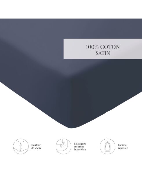 Drap-housse satin de coton Amélia bleu 04