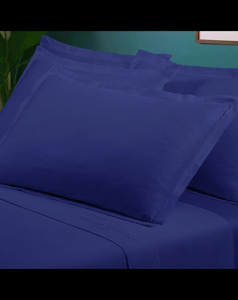 Lot de 2 taies d’oreiller satin de coton unies bleues 06