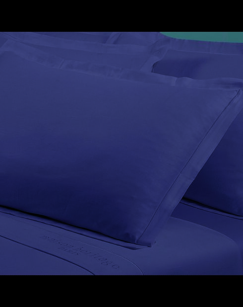 Lot de 2 taies d’oreiller satin de coton unies bleues 06