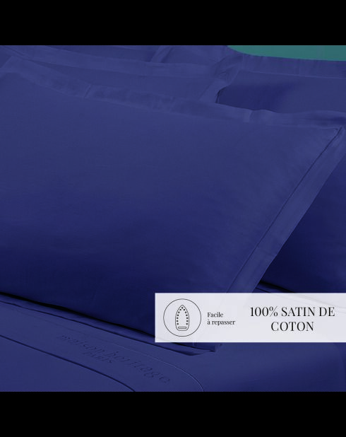 Lot de 2 taies d’oreiller satin de coton unies bleues 06