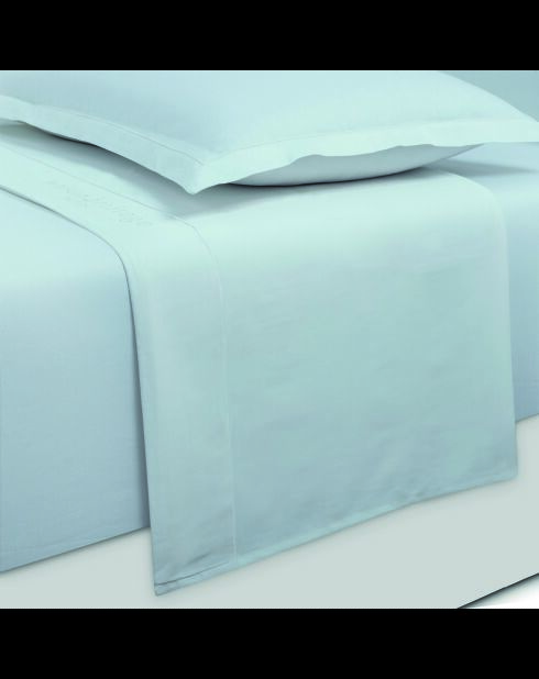 Parure petit drap plat + drap housse + taies rectangles satin de coton uni vert 01
