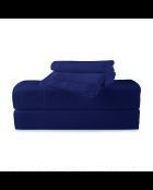 Parure petit drap plat + drap housse + taies rectangles satin de coton uni bleu 04