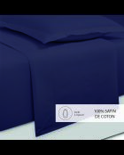 Parure petit drap plat + drap housse + taies rectangles satin de coton uni bleu 04