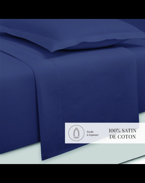 Maxi lakenset + hoeslaken + vierkante kussenslopen effen blauw katoensatijn 06