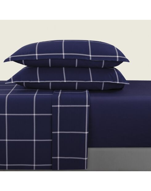 Set Bettlaken + Spannbetttuch + rechteckige Kissenbezüge Amélia Baumwollsatin dunkelblau