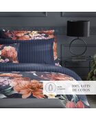 Taie d'oreiller satin de coton Fleur de miel bleu foncé