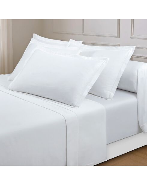 Set maxi de sábana encimera, sábana bajera y fundas de almohada cuadradas de algodón satinado Uni blanc 01