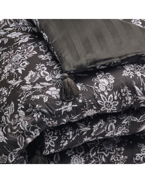 Steppdecke aus Baumwollsatin mit Quasten, schwarzes Damasttuch, 140 x 200 cm