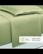 Parure petit drap plat + drap housse + taies rectangles satin de coton uni vert 07