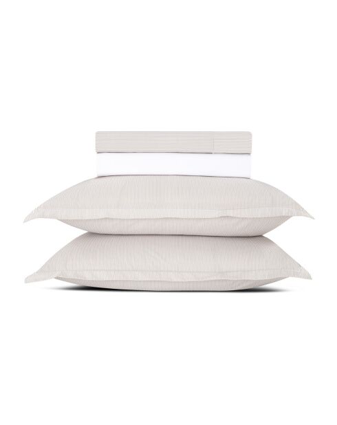 Parure drap plat + drap housse + taies rectangles coton percale Dauphine taupe
