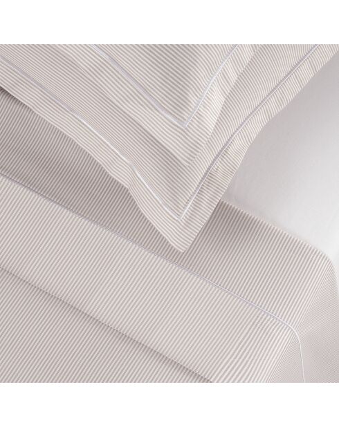 Parure drap plat + drap housse + taies rectangles coton percale Dauphine taupe