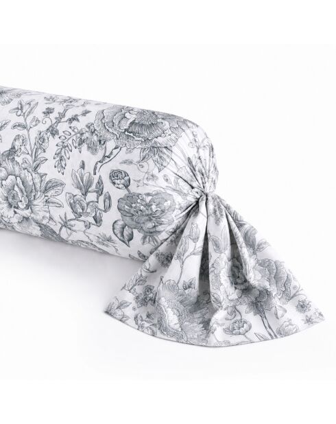 Taie de traversin satin de coton Fleurs esquissées grise - 43x210 cm