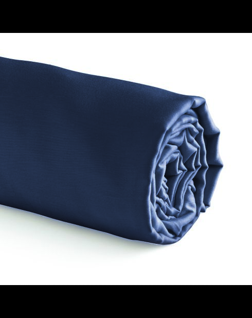 Einfarbiges blaues Spannbetttuch aus Baumwollsatin 11