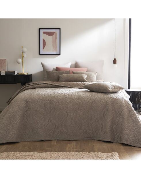 Couvre-lit corduroy Flower taupe - 220x250 cm