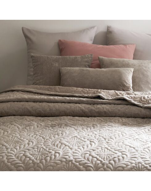 Couvre-lit corduroy Flower taupe - 220x250 cm