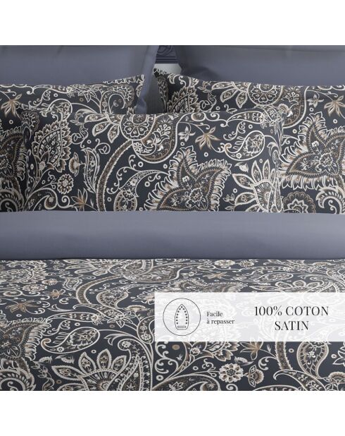 Juego de 2 fundas de almohada de satén de algodón indio gris/topo, 2 x 50 x 70 cm