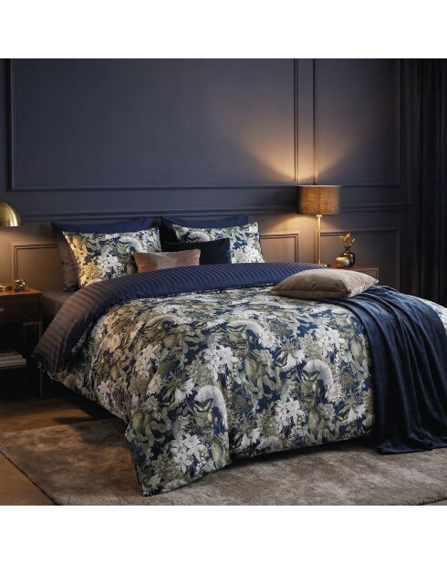Juego de 2 fundas de almohada de satén de algodón Jardin adornadas en azul, 11 — 2 x (50 x 70 cm)