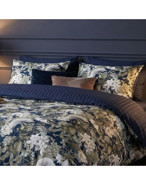 Juego de 2 fundas de almohada de satén de algodón Jardin adornadas en azul, 11 — 2 x (50 x 70 cm)