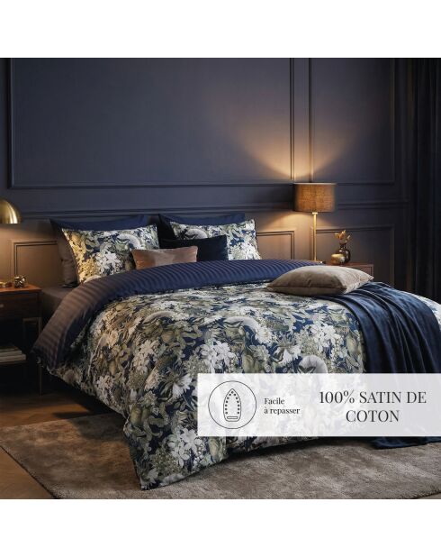 Juego de 2 fundas de almohada de satén de algodón Jardin adornadas en azul, 11 — 2 x (50 x 70 cm)