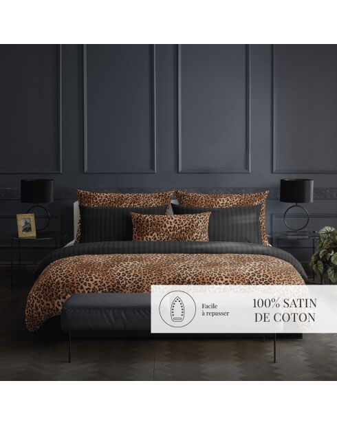 Juego de 2 fundas de almohada de satén de algodón de fantasía con forma de felino marrón, 2 x 63 cm