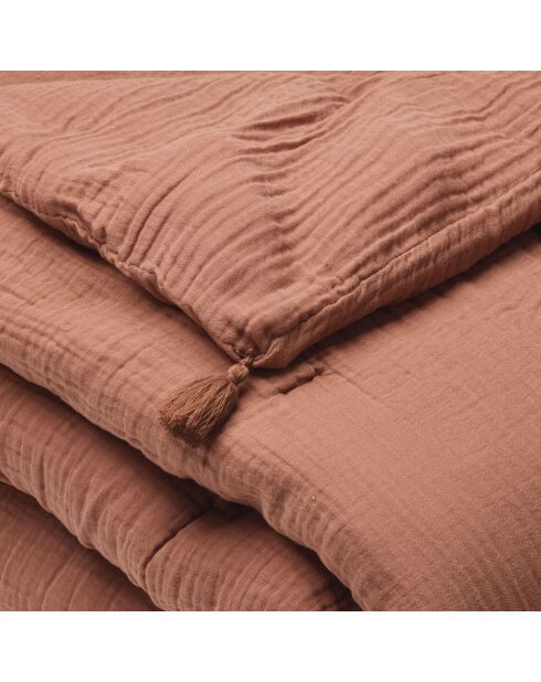 Steppdecke mit Quasten Baumwollgaze Uni Terrakotta 02 - 140x200 cm