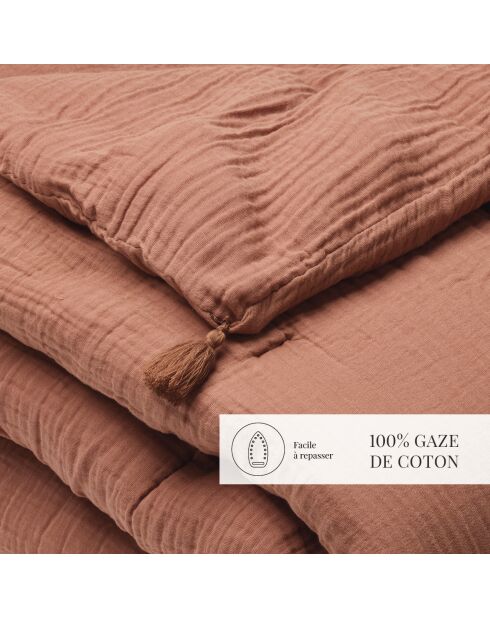 Steppdecke mit Quasten Baumwollgaze Uni Terrakotta 02 - 140x200 cm