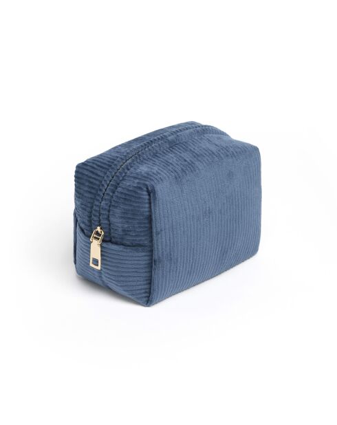 Pochette in velluto a coste blu Uni - 15x10x10 cm