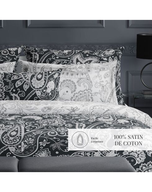 Set mit 2 schwarzen Kissenbezügen aus indischem Baumwollsatin