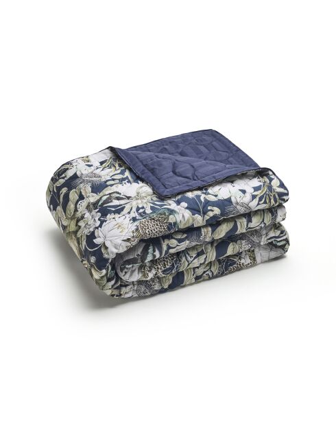 Couvre-lit satin de coton Jardin orné bleu foncé - 220x250 cm
