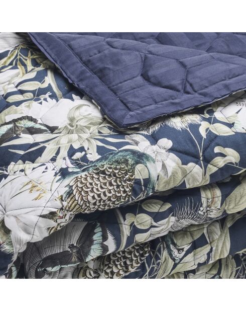 Couvre-lit satin de coton Jardin orné bleu foncé - 220x250 cm